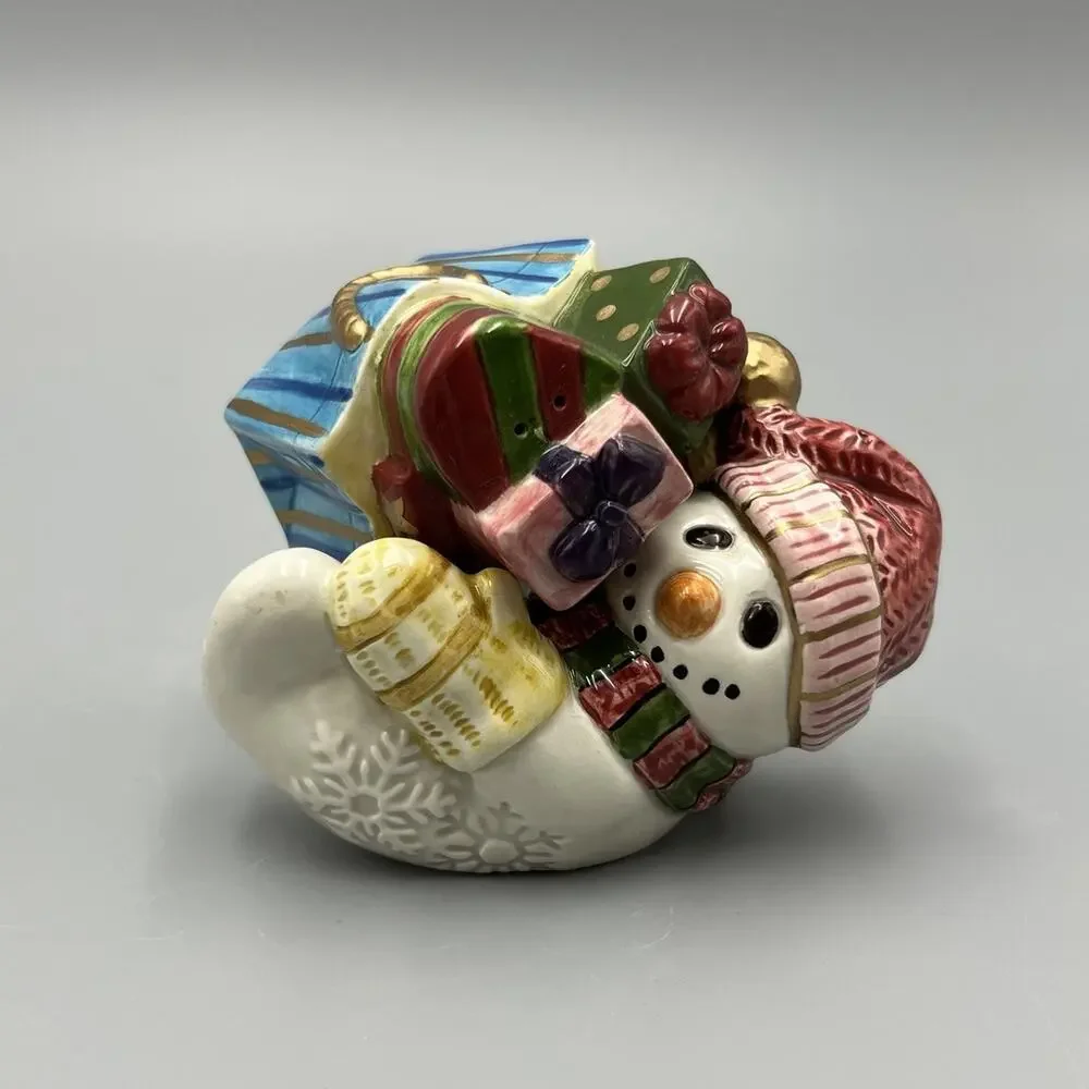 VTG Fitz & Floyd Frosty Folks Salt Pepper Shakers‎ 90s Set Snowman Christmas